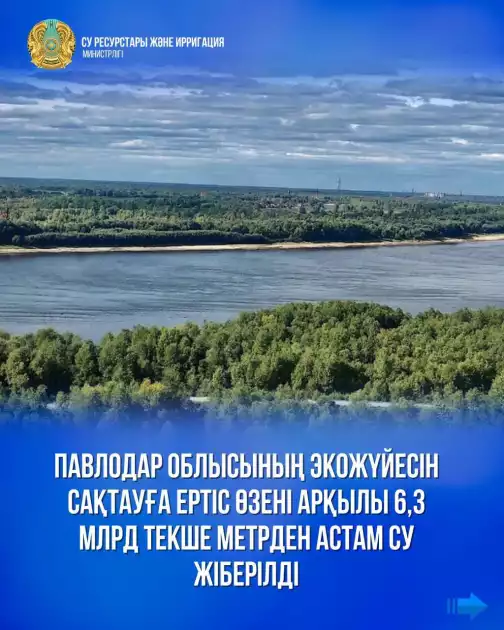 📍🌊💧Павлодар облысының экожүйесін сақтауға Ертіс өзені арқылы 6,3 млрд текше метрден астам су жіберілді
